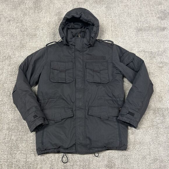 Eddie Bauer Coat Mens Medium Premium EB550 Goose Down Gray Quilted Parka Hood - Picture 1 of 14